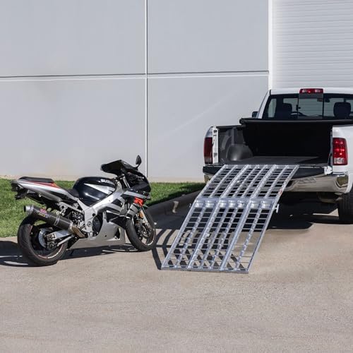 Black Widow Aluminum Folding Motorcycle Ramp for Pickup Trucks, Arched Design, 10’, Silver – Heavy-Duty Portable Automotive Loading Ramps for Truck and Trailer | Heavy-Duty Portable Automotive Ramp for Loading Motorcycles and Dirt Bikes into Truck Beds a…