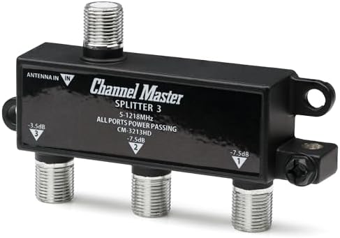 Channel Master Splitter 2 | 2-Way Splitter Distributes Digital HDTV Antenna Signal to 2 TVs, One Input and Two Outputs, Power Passing for Preamplifiers and Boosters, Low-Loss Design, Indoor/Outdoor