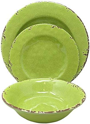 Gianna's Home 12 Piece Rustic Farmhouse Melamine Dinnerware Set, Service for 4 (Gray)