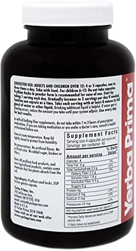 Yerba Prima Psyllium Husk Caps - 180 Capsules (Pack of 2) - Easy to Swallow Fiber Supplement - Colon Cleanse - Gut Health - Non-GMO Gluten Free