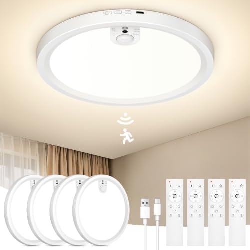 Redane Rechargeable Ceiling Lights Battery Operated with Upgraded LED Panel | 7000mAh Motion Sensor Ceiling with Remote Control, 3CCT Brightness Dimmable 30/60/120s Timer, Magnetic Wireless Installation