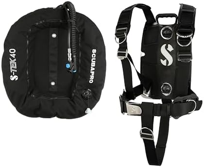 SCUBAPRO S-Tek Pro System for Technical Scuba Diving, Harness with Back Plate in Stainless Steel, Donut Wing 40 lbs/18kg, Includes Black Color Kit