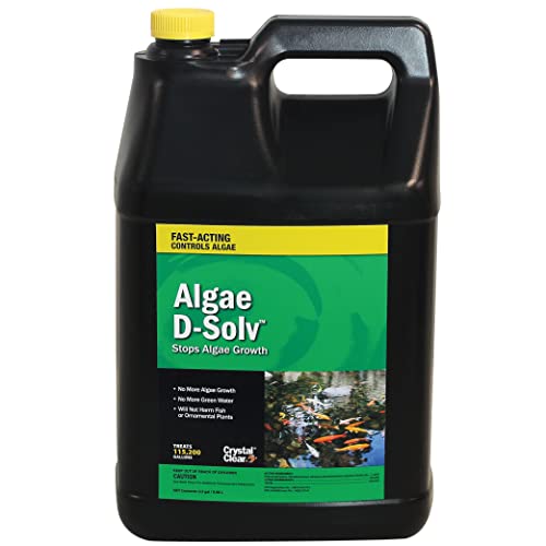 CrystalClear Algae D-Solv EPA Registered Pond Algaecide, 1 Gallon | Fast-Acting algae control for fountains & outdoor ponds containing koi & other fish, 1 gal treats 46,080 gallons.