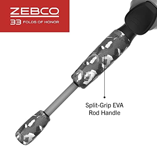 Zebco 33 Folds of Honor Spincast Reel and 2-Piece Fishing Rod Combo, 6-Foot Fiberglass Rod, Quickset Anti-Reverse Fishing Reel with Bite Alert
