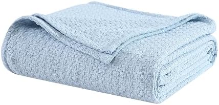 Grand Hotel Lightweight Full/Queen Blanket, 100% Cotton, Pearl Blue | All-natural yarn-dyed mercerized cotton is exceptionally durable, breathable and soft