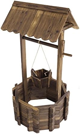 Wishing Well Rustic Fir Wood Bucket Planter Yard Garden Lawn Wooden Wedding New