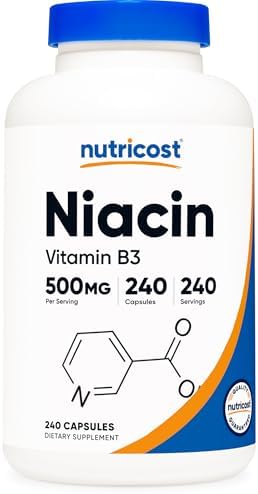 Nutricost Niacin (Vitamin B3) 500mg, 240 Capsules, with Flushing, GMO-Free | Gluten-Free