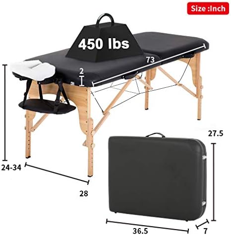 FDW Massage Table 28In Wide Height Adjustable Spa Table with Half Bolster Oxford Cloth Backpack for Spa Footmassage Facial CareSpa Tattoo