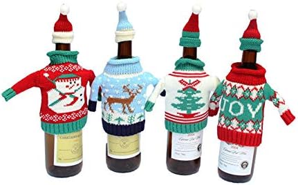 Vpang Christmas Bottle Cover Bag Knitted Wine Bottle Sweaters Cover Dress with Hat Set of 4