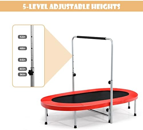 Giantex Mini Trampoline, 2 Persons Foldable Fitness Trampoline w/ 5 Levels Height Adjustable Handle, Max Load 330LBS