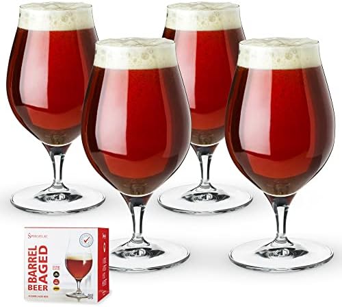 Spiegelau Barrel Aged Tulip Beer Glasses, Stylish Crystal Drinking Glasses for Craft Beers, Stouts, Belgian Ales, Sours, Cocktails, Gifts for Men, Bachelor Party, Elegant Glassware, 17.7 oz, Set of 2