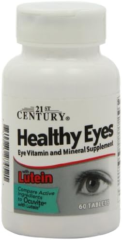 21st Century Healthy Eyes with Lutein Vision Support Tablets, 60 Count | Eye Vitamin with Lutein Plus Antioxidants A, Compare VS. Ocuvite® with Lutein, C, E, Zinc, Vision & Eye Health Support