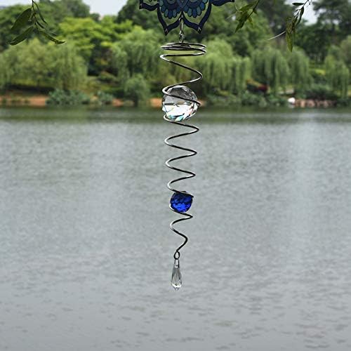 Gazing Ball Spiral Tail Wind Spinner Stabilizer，Stress Ball Indoor Outdoor Decoration Stainless Steel Glass Ball with Hanging Swivel Hook 13"