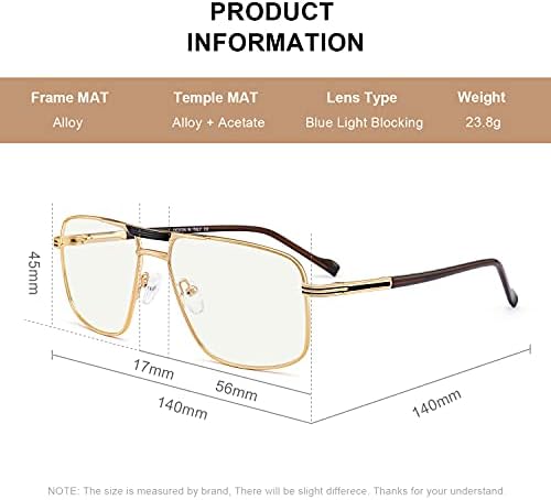 Reading Glasses for Men Square Double Bridge Blue Light Blocking Computer Readers