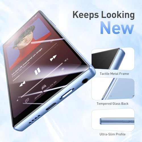AGPTEK T09 5'' 128GB MP3 Player with Bluetooth and WiFi, Andriod 13 Player | Touch Screen Music Player with Spotify, Audible, Youtube, Up to 1TB(Blue)