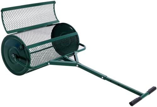 Peat Moss Spreader 24inch,Compost Spreader Metal Mesh,T Shaped Handle for Planting Seeding,Lawn and Garden Care Manure Spreaders Roller
