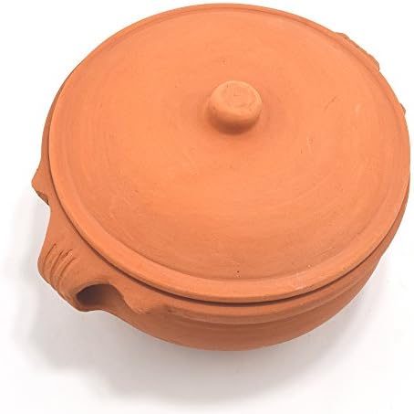 Ancient Cookware, Indian Clay Curry Pot, Medium, 8 Inch, 1.5 Quarts