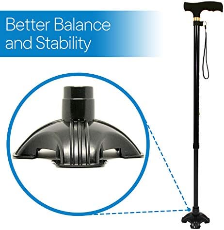 RMS Cane Tip - Self Standing Quad Base Replacement for Most Walking Canes, Sticks