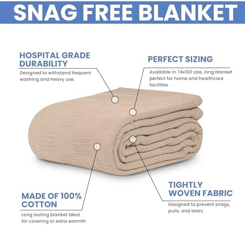 Linteum Textile Hospital Thermal SNAGLESS Spread Blanket, 100% Cotton (74x100 in, Blue)