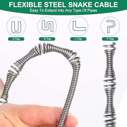 Wayona Drain Snake 50 FT, Plumbing Snake for Sink Snake Drain Clog Remover, Drain Snake with Drill Attachment with Bag Gloves Cleaning Brush