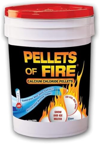 Snow Joe Pellets of Fire Ice Melter, Heat-Generating Calcium Chloride Pellets, 50 Lbs - Fast-Acting Deicer and Remover for Concrete, Driveway
