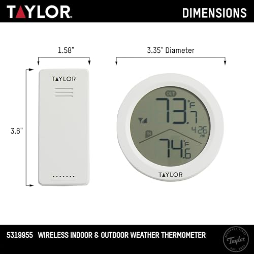 Taylor Wireless Digital Indoor Outdoor Thermometer, Easy to Read Numbers for Patio, Pool, and Indoor Areas, LCD, Black