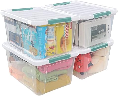 17.5 L Clear Plastic Storage Box, 4-Pack Latch Storage Bin