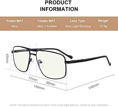 Reading Glasses for Men Square Double Bridge Blue Light Blocking Computer Readers