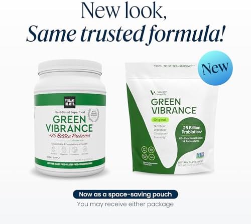 Vibrant Health, Green Vibrance, Includes 65 Plant-Based Superfoods, 25 Billion Probiotics, Fiber, Adaptogens & Enzymes, 30 Servings