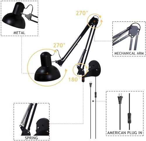 Black Industrial Swing Arm Wall Light Nordic Adjustable Long Arm Wall Sconces Lamp Metal Double-arms Folding Architect Work Wall Mount Lighting for
