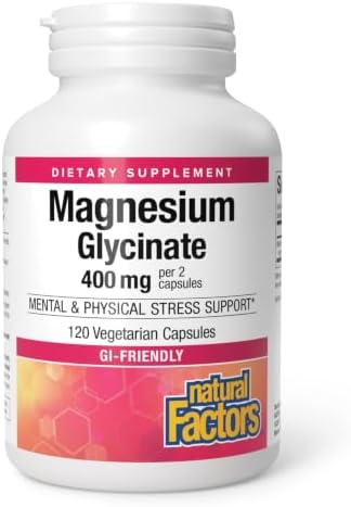 Natural Factors Magnesium Glycinate 400 mg for Stress Support*, 60 Servings