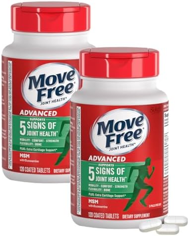 Move Free Advanced Joint Support, Glucosamine, Chondroitin + MSM - 120 ct | Supports Mobility Comfort Strength Flexibility & Bone, 40 Servings, Bone & Joint Support Supplement tablets, Fruitx-B