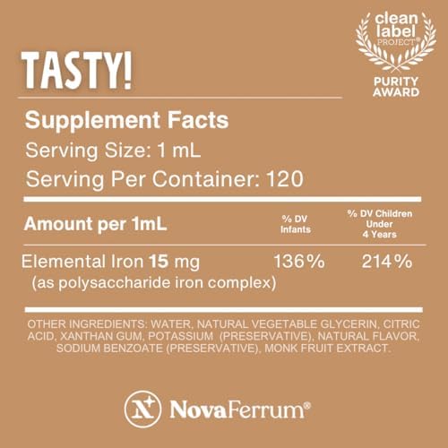 NovaFerrum Yummy | Pediatric Drops Liquid Iron Supplement for Infants and Toddlers | Liquid Iron for Kids | 15mg of Iron Per 1mL Dose | Ages 4 & Under | Gluten Free Certified | Sugar-Free | Raspberry