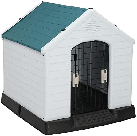 Bonnlo Plastic Dog House, 33" Pet Dog Kennel with Door Water Resistant for Small Medium Sized Dogs, Indoor & Outdoor Use (32.7" H)