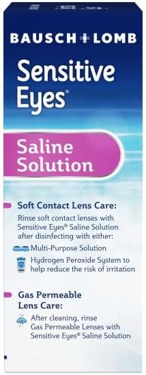 Contact Lens Solution by Bausch & Lomb, Saline Solution for Sensitive Eyes, for Soft Contact & Gas Permeable Lenses, 12 Fl Oz (Pack of 2)