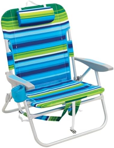 Rio Beach 2-Pack Wide Big Boy 4-Position Backpack Beach Chair with Pillow, Arms, and Storage Pouch, Lightweight Outdoor Portable Camping Chair with Carry Straps, Supports up to 300 lbs., Blue/Red