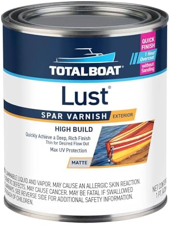 TotalBoat Lust Marine Spar Varnish for Boats & Wood - High Gloss Quart | Oil-Based Polyurethane Finish; High Build; UV Inhibitors; Wooden Boats, Yacht Brightwork, Furniture & Interior/Exterior Wood