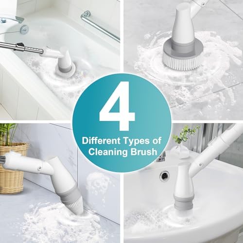 Ultrean Spin Brush, Cordless Electric Spin Scrubber with 4 Replaceable Brush Heads Adjustable Extension Handle