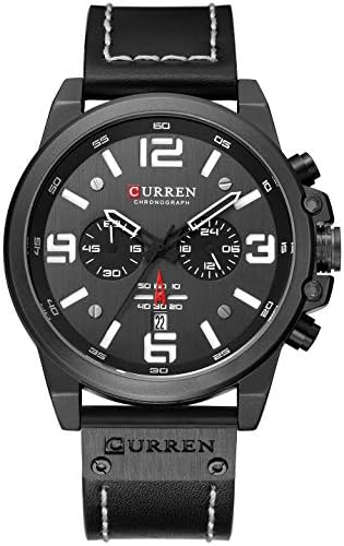 FANMIS Mens Classic Analog Quartz Chronograph Sandwich Dial Leather Watch