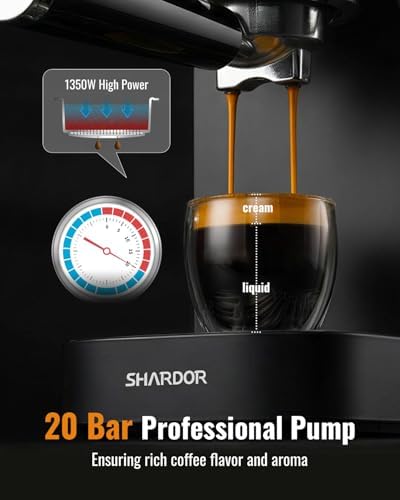 SHARDOR Espresso Machine 20 Bar, Professional Espresso Machine with Milk Frother and Touchscreen, Expresso Coffee Machines with Adjustable Temperature,for Cappuccino, Latte, Stainless Steel, White