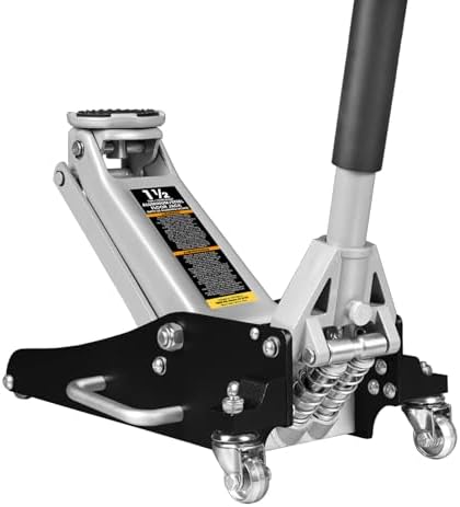Torin TAM815016L Hydraulic Low Profile Aluminum and Steel Racing Floor Jack with Dual Piston Quick Lift Pump, 1.5 Ton (3,000 lb) Capacity, Black