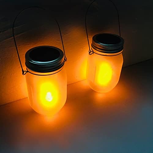 Solar Flicker Torch Lights, 6 Pack Waterproof Dancing Flicker Lanterns Lights Build-in Glass Mason Jar