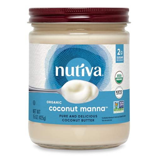 Nutiva Organic Coconut Manna Puréed Coconut Butter, 15 Oz, USDA Organic, Non-GMO, Vegan, Gluten-Free & Keto, Creamy Spread for Smoothies, Oatmeal