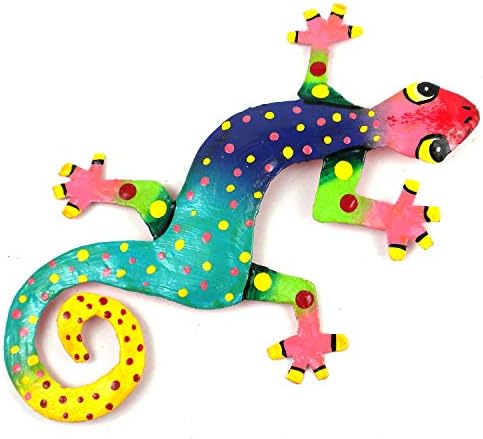 Global Crafts 8" Painted Gecko Recycled Haitian Metal Wall Art Blue Green, Florida