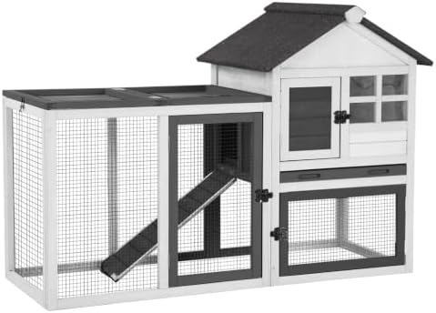 Aivituvin 103.2" L Rabbit Hutch Indoor Outdoor Bunny Cage with Run,Guinea Pig House Pull Out Upper Tray (103.2" L x 25.2" W x 36.2" H, Grey-2 Sets)