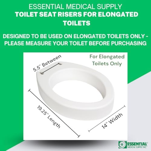 Essential Medical Supply Toilet Seat Riser for Elongated Bowl with 3.5" Rise - 19 x 14 x 3.5 Inch, Elevating and Raising Toilet Seat for Seniors