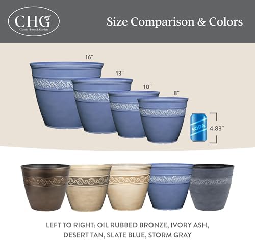 GROWSCAPE Corinthian Round Planter Pot w/Drainage Holes, 8" Desert Tan
