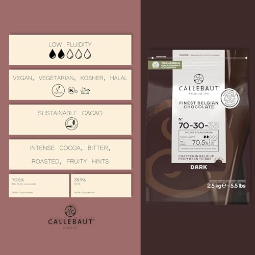 Callebaut Recipe No. 70-30 Finest Belgian Dark Chocolate Callets 2.5kg Bag | 70.5% min dry cocoa solids, 38.9% fat