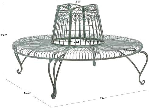 SAFAVIEH Outdoor - Ally Iron Tree Bench - Rustic Brown Iron Metal - Curved Scrollwork Garden Design - Ideal for Patio, Deck, Porch, Garden, 17.5" Seat Height (PAT5019A)