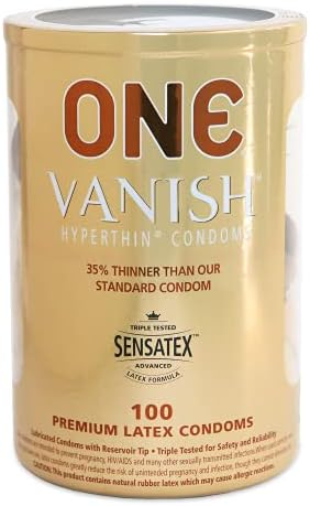 ONE® Condoms Vanish Hyperthin | Ultra Thin Latex Condoms 100 Pack